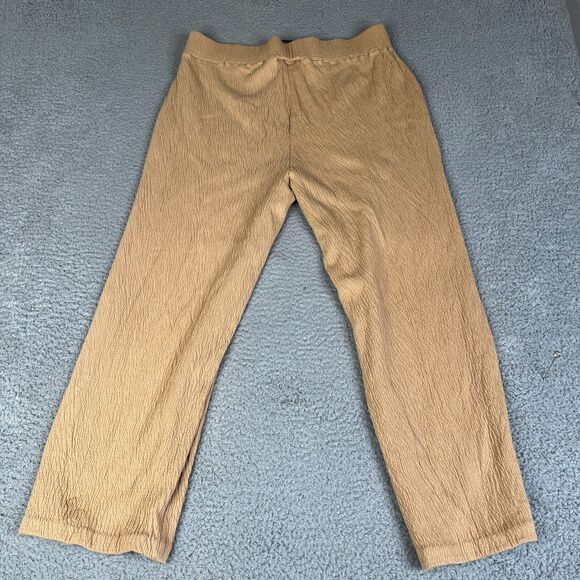 Susan Graver Pants Womens 1X Beige Tan Liquid Knit Wide-Leg Pull-On Crinkle - Picture 7 of 10